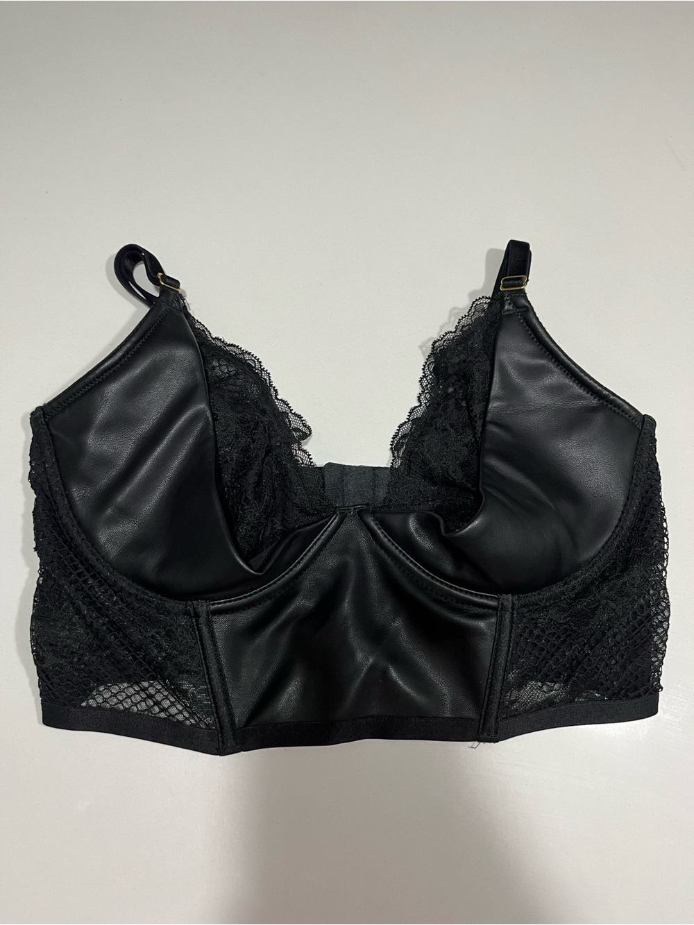Victoria's Secret Black Faux Leather & Lace Longline Bra